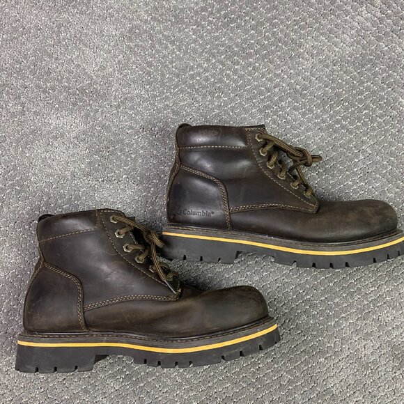 Columbia Hard Rock Mid Leather Boots Men's 9 Brown Hiking Work Lace Up Chunky - Picture 11 of 16